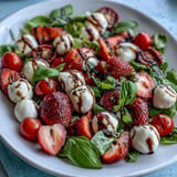 Juicy strawberries and creamy mozzarella create a stunning Fresh Strawberry Caprese Salad.