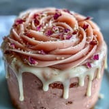Decadent rosé wine cake, adorned with a glamorous gold drip for celebrations.