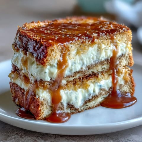 Freshly baked Caramel Cream Cheese Bread shows a golden loaf with a moist, marbled crumb and a rich cream cheese swirl.