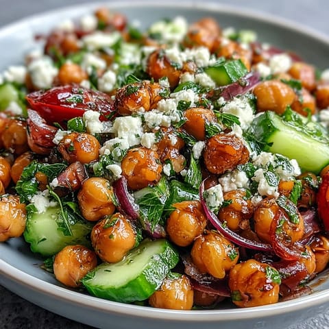 Refreshing cold chickpea salad featuring bright lemon-herb dressing, juicy tomatoes, and crunchy cucumbers for summer dining.  
