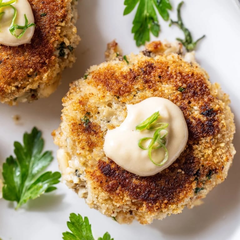 Fresh herbs and Old Bay seasoning flavor these pan-fried Crab Cakes served with zesty sauce.