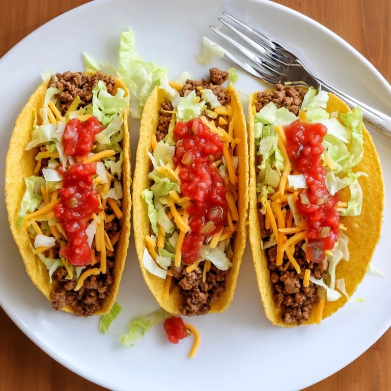 Close-up of sizzling ground beef filling for Beef Tacos ready to be spooned into warm shells.