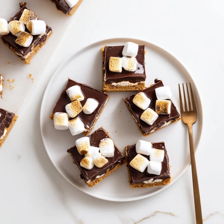 Sliced S'mores Bars showing a buttery graham cracker base and melted chocolate.