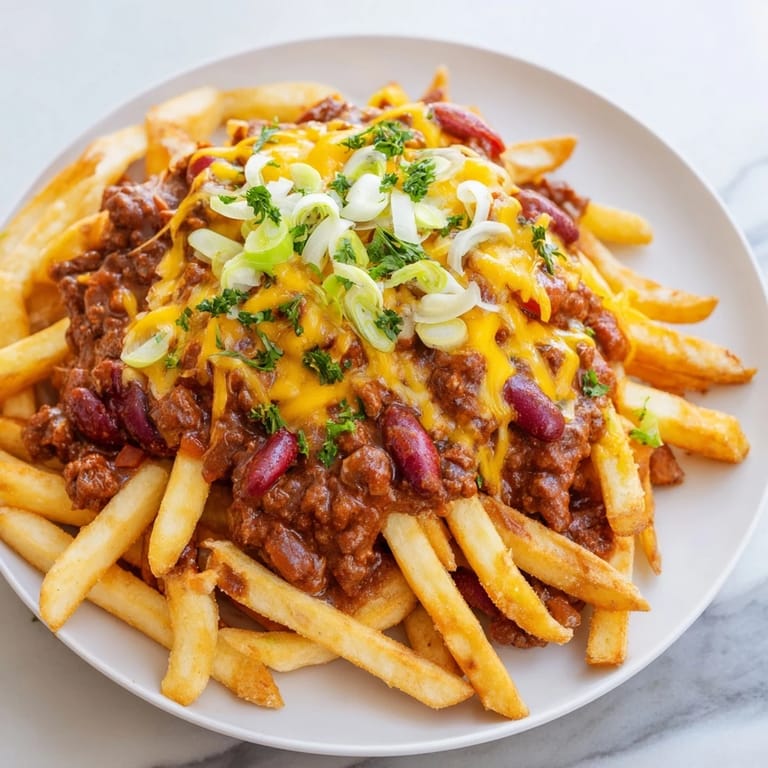 Comfort food platter of Chili Cheese Fries with a dollop of cool sour cream.
