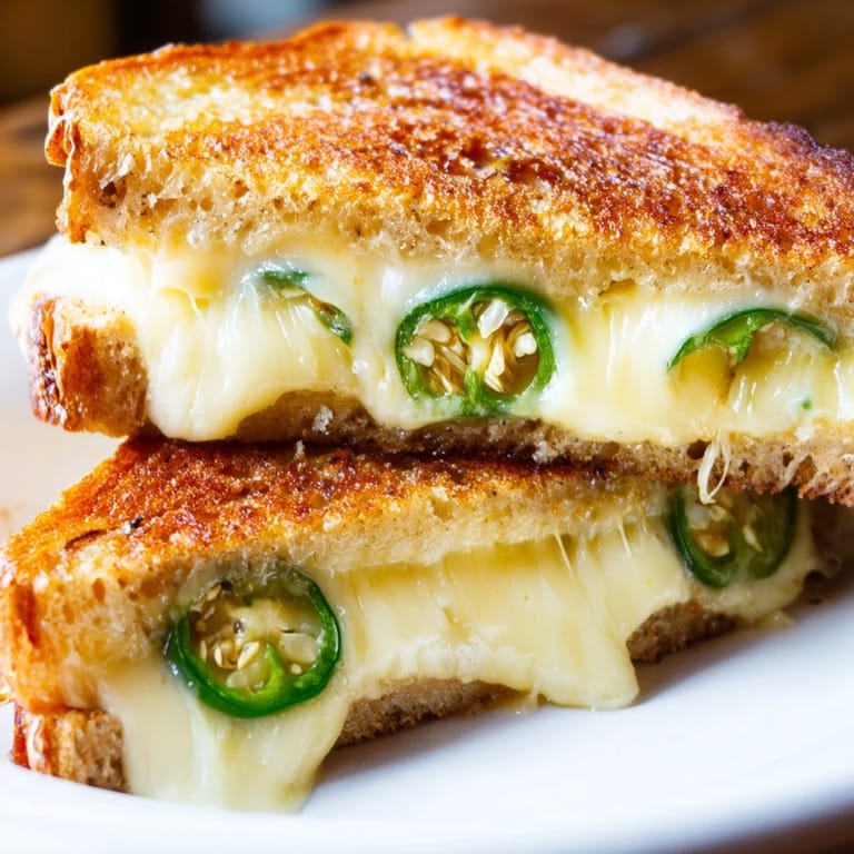 Two servings of Jalapeño Havarti Grilled Cheese paired with a creamy tomato soup bowl, perfect for a comforting lunch.
