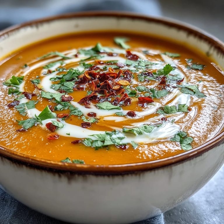 Rich, spiced Carrot, Celeriac, and Chilli Soup topped with extra chili slices for a gentle, warming kick.