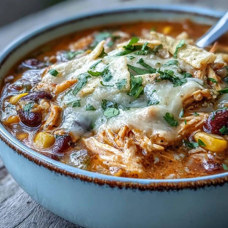 Easy Chicken Tortilla Soup in a white bowl with lime wedges, diced jalapeños, and a spoon ready for a hearty family dinner.