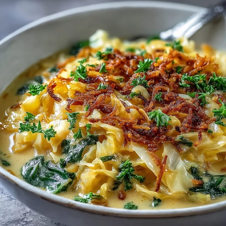 Sizzling skillet of Coconut Braised Cabbage, an easy vegan side dish for rice or grilled meats.