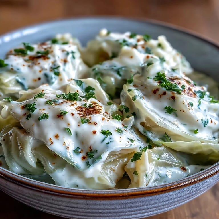 Shredded green cabbage with creamy sauce in a skillet, perfect for roast dinners.