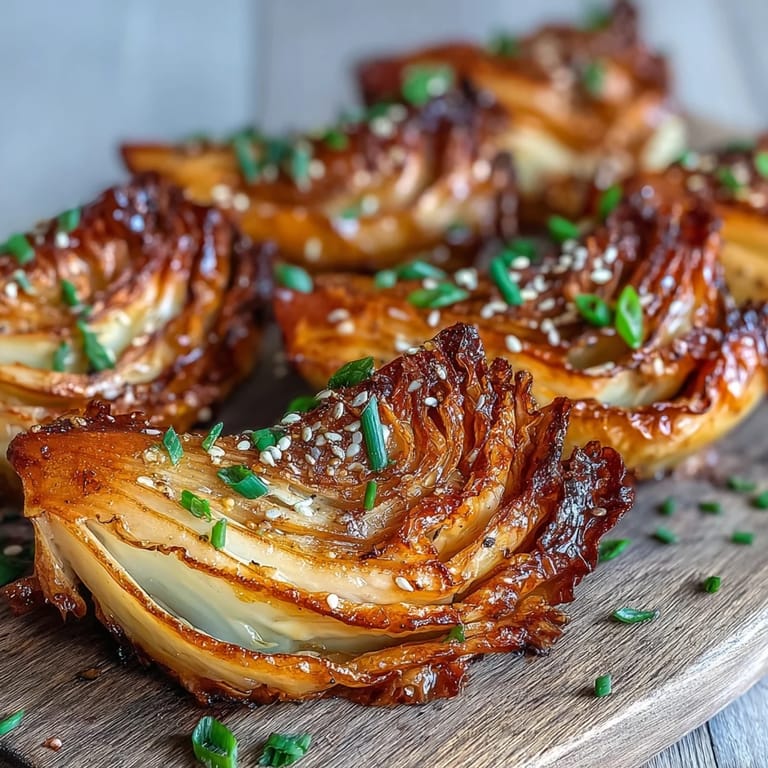 Glistening Miso Butter Roasted Cabbage Wedges served hot on a platter with scallions.