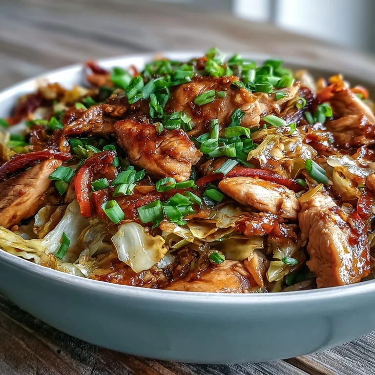 Quick weeknight Chicken Cabbage Stir-Fry served in a skillet, ready to be enjoyed with chopsticks.