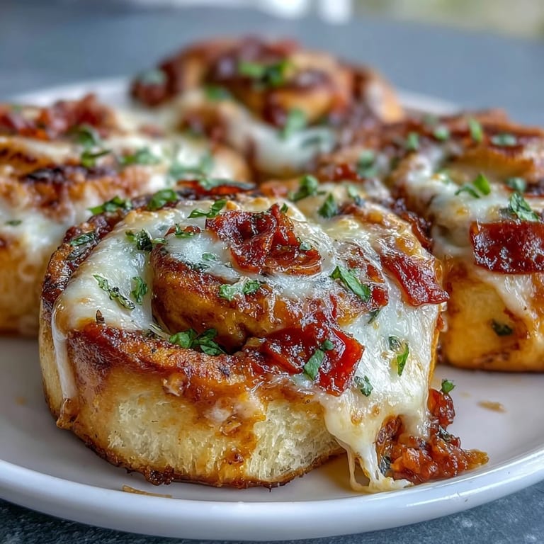 Overhead shot of Tortilla Pizza Rolls on a baking sheet, garnished with bell peppers and herbs.