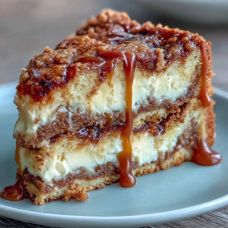 Warm Caramel Cream Cheese Bread sits on a wooden board, ready to serve with a cup of coffee or tea for a sweet treat.