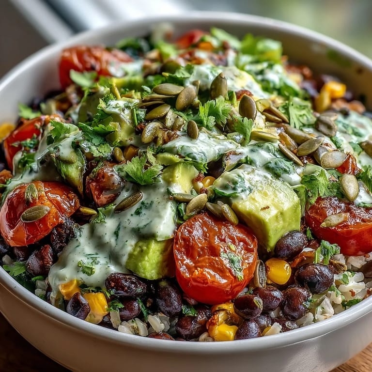 A tossed Black Bean and Veggie Bowl with black beans, sweet corn, red onion, and zesty lime dressing in a rustic bowl.