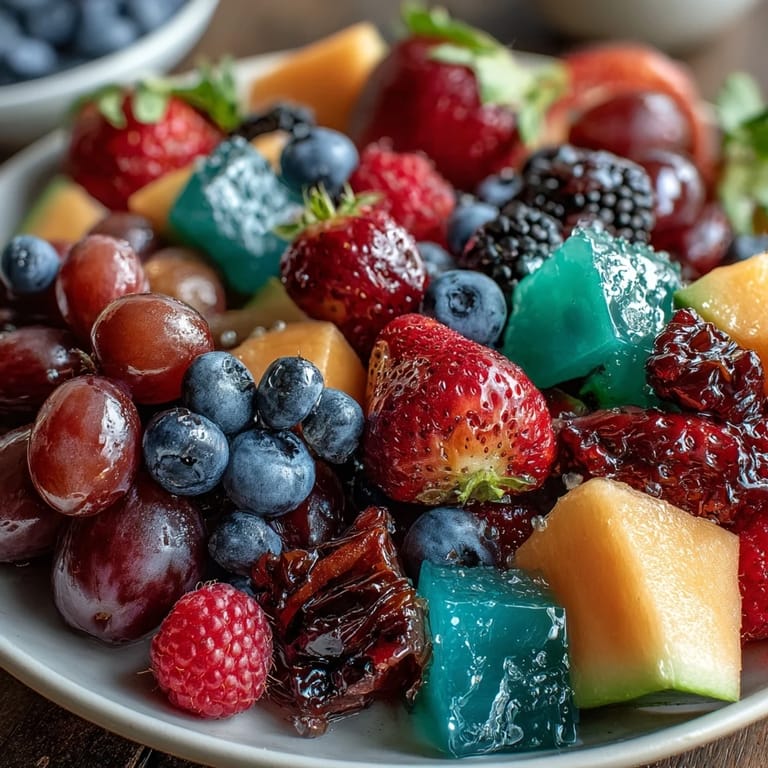 Festive fruit display for grad party, featuring colorful grapes, berries, and edible flowers arranged artfully for a healthy, eye-catching centerpiece.