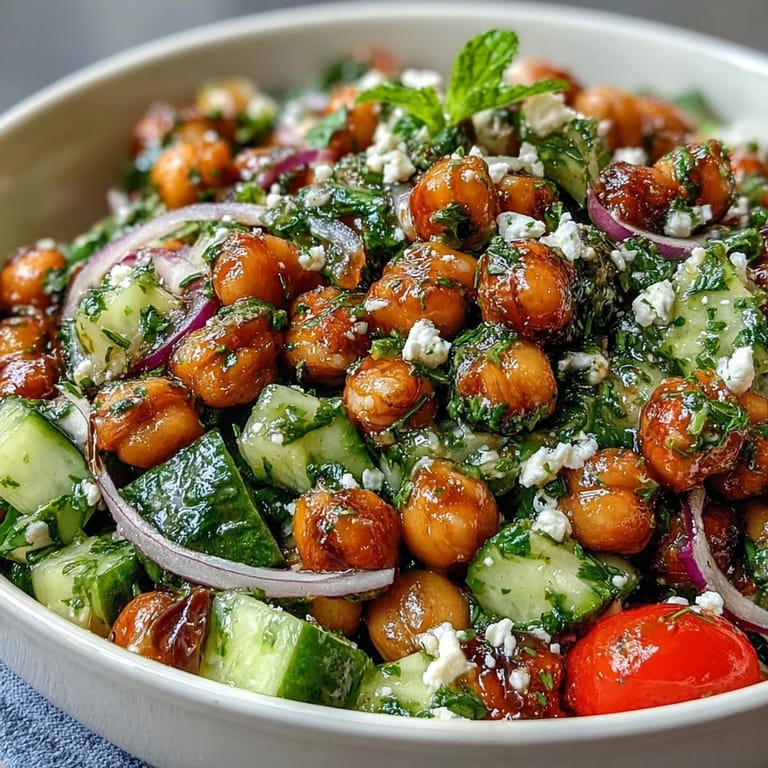 Vibrant cold chickpea salad with lemon herbs, colorful vegetables, and optional feta—a perfect picnic or light lunch option.