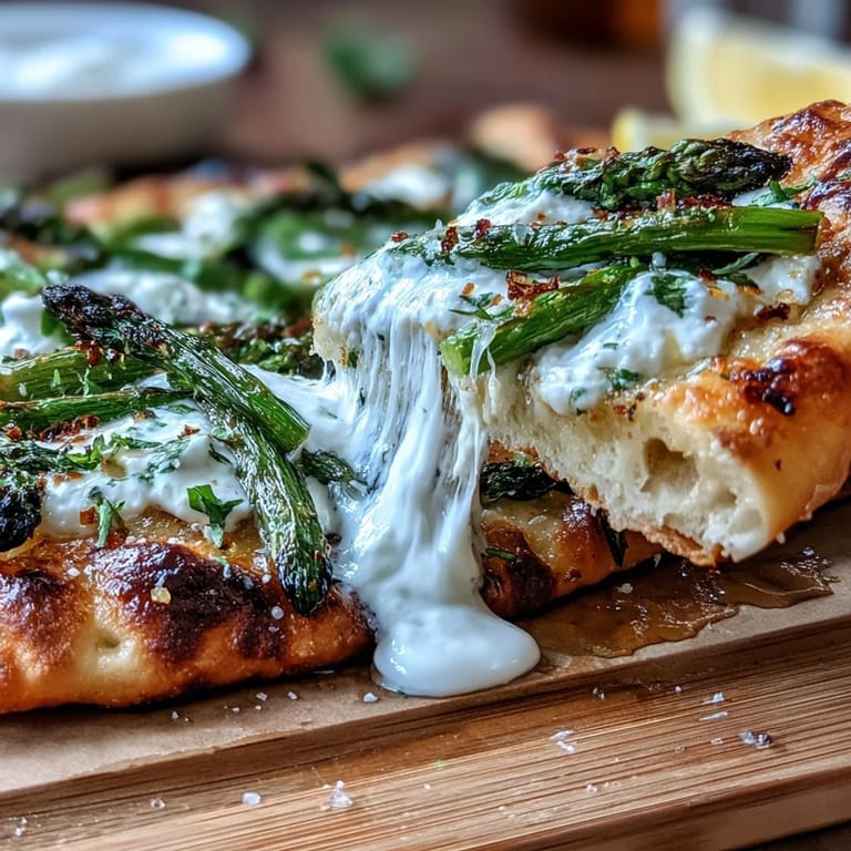 Enjoy this easy flatbread with tender asparagus, creamy burrata, and fresh lemon.