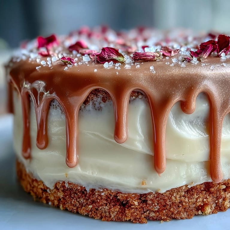 Celebratory Rosé Velvet Cake, perfect for bridal showers, with shimmering gold drips.