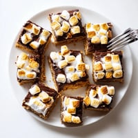 Freshly baked S'mores Bars with a toasted marshmallow topping and melted chocolate layer.