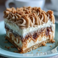 Decadent Baked Biscoff Cake with Creamy Lotus Frosting is presented on a white plate with a slice removed, revealing a tender vanilla sponge speckled with crunchy biscuit pieces.