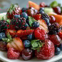 Vibrant graduation party fruit table with edible flowers, showcasing a rainbow of fresh fruits in a stunning, celebratory arrangement.