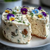 Spring Cake with Pressed Edible Flowers and Lemon Curd: a delicate, fragrant sponge layered with tangy lemon curd and adorned with vibrant edible blooms.  