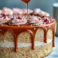 Delicate Bridal Shower Rosé Velvet Cake with elegant gold drip.